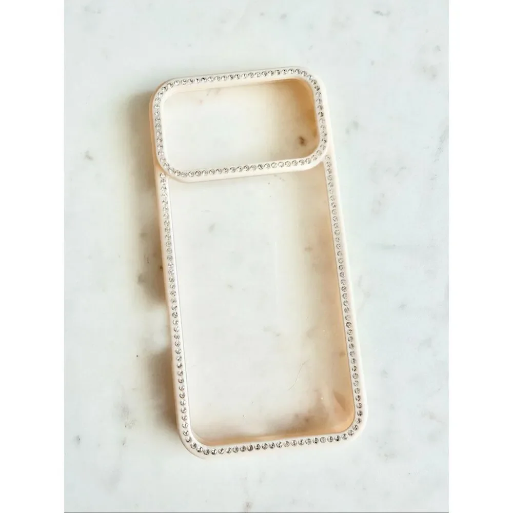 Rhinestone Bling Clear iPhone Case – Nude Beige Frame Sparkly Glam